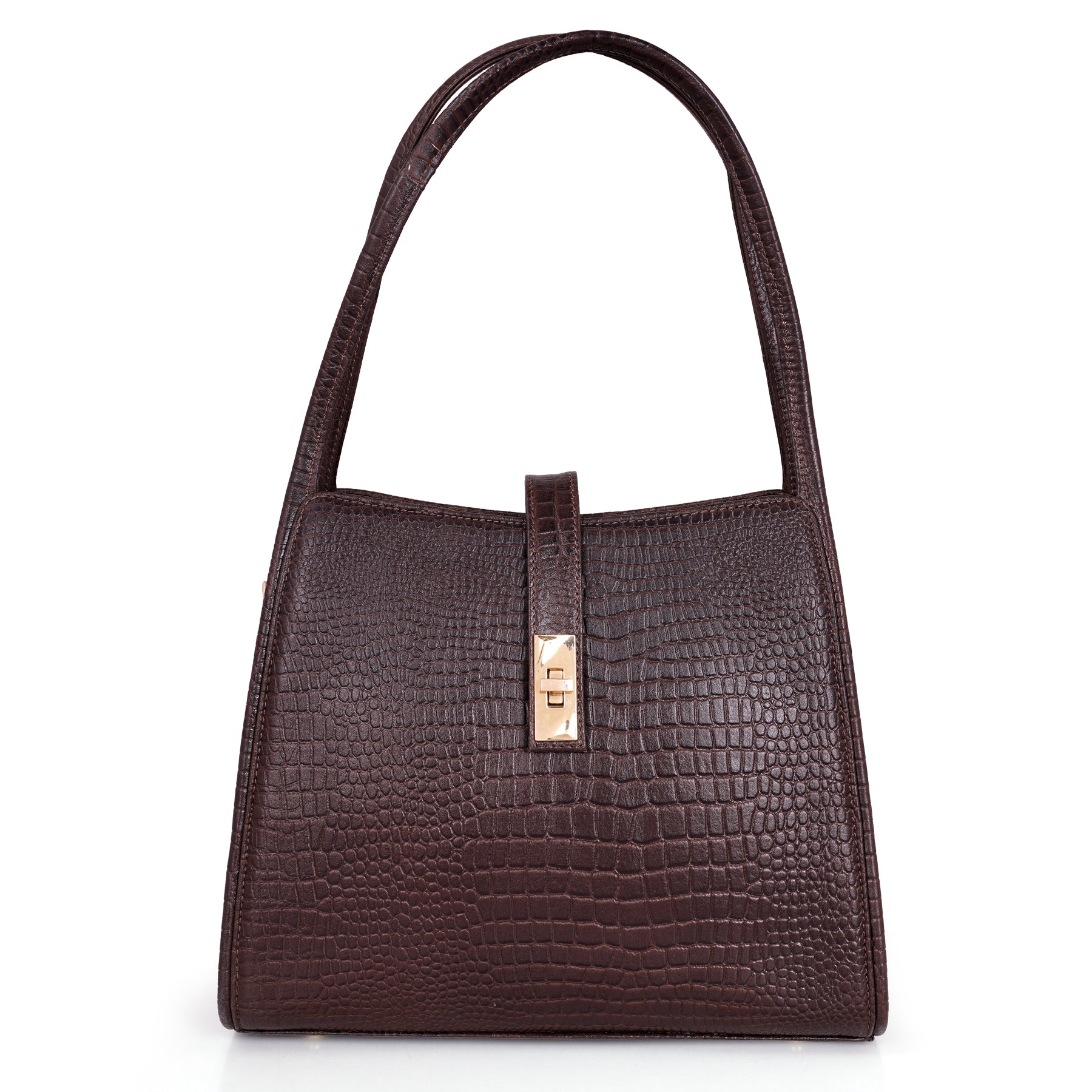 Croco Leather Handbag - TURN LOCK