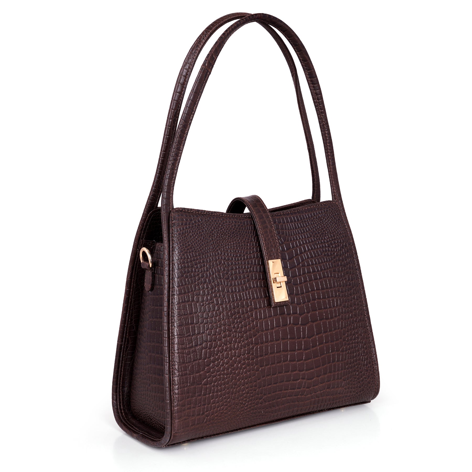 Croco Leather Handbag - TURN LOCK