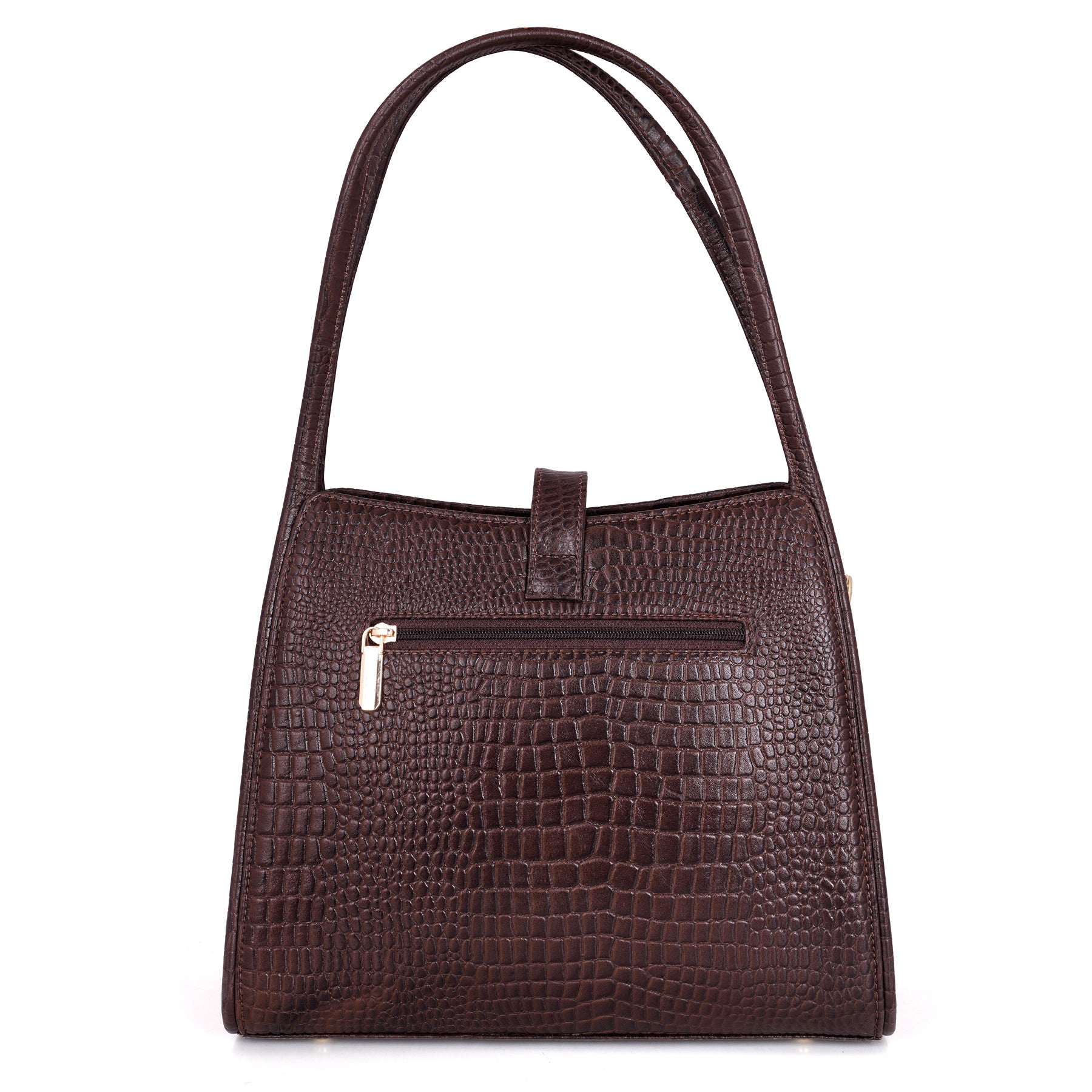 Croco Leather Handbag - TURN LOCK