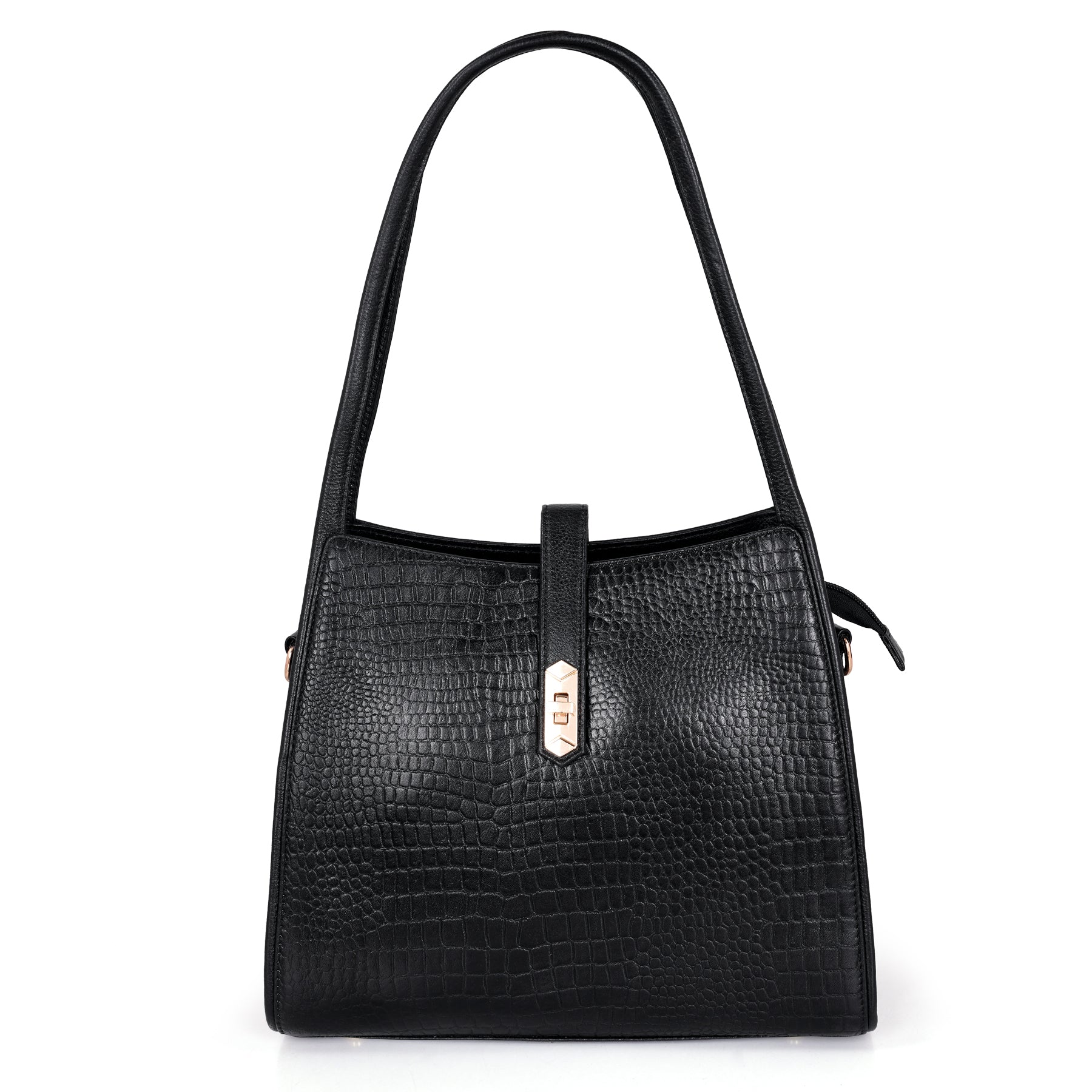 Croco Leather Handbag - TURN LOCK