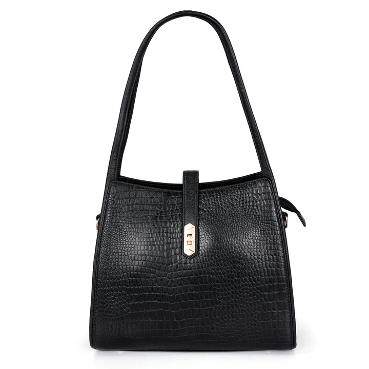 Croco Leather Handbag For Women - TURN LOCK