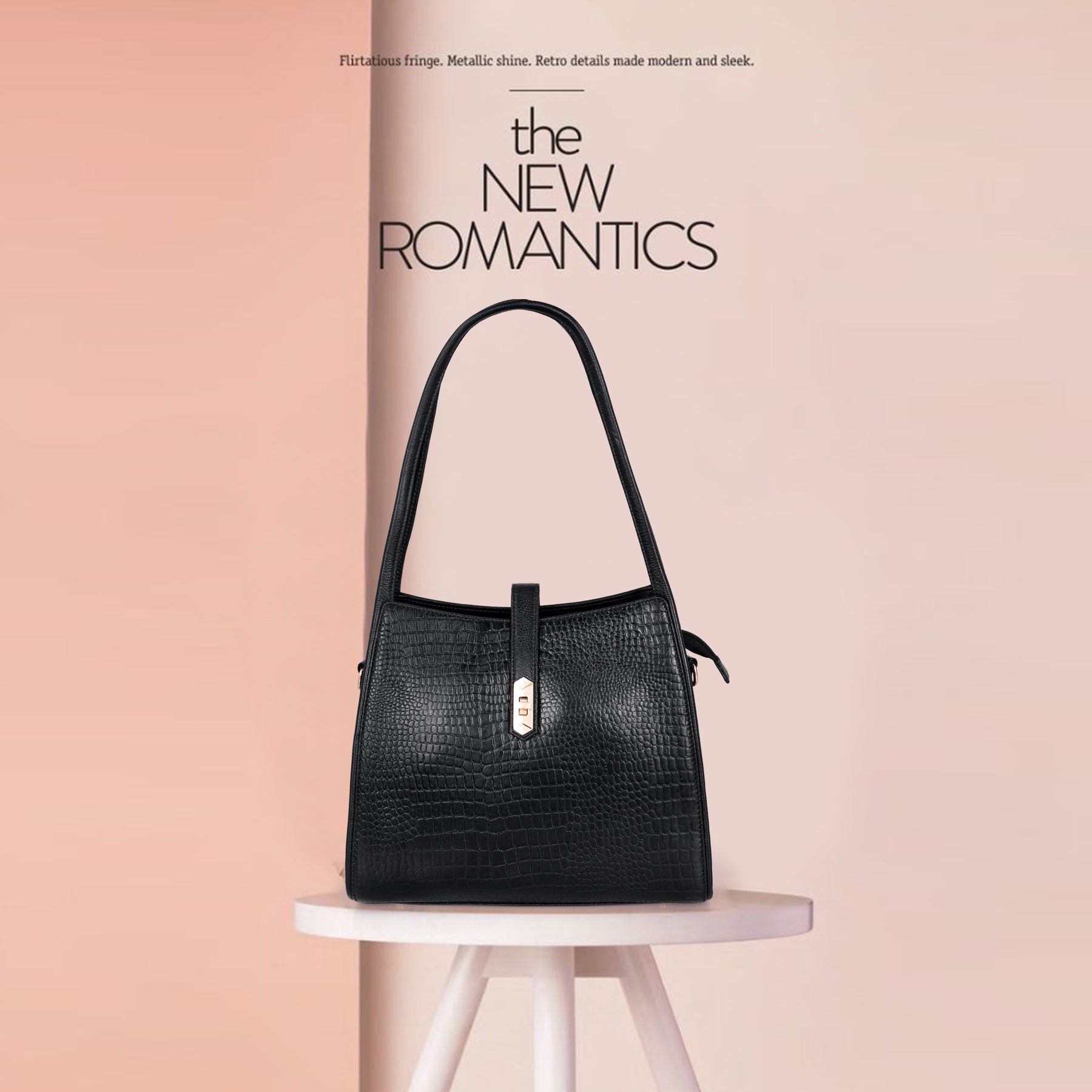 Croco Leather Handbag - TURN LOCK