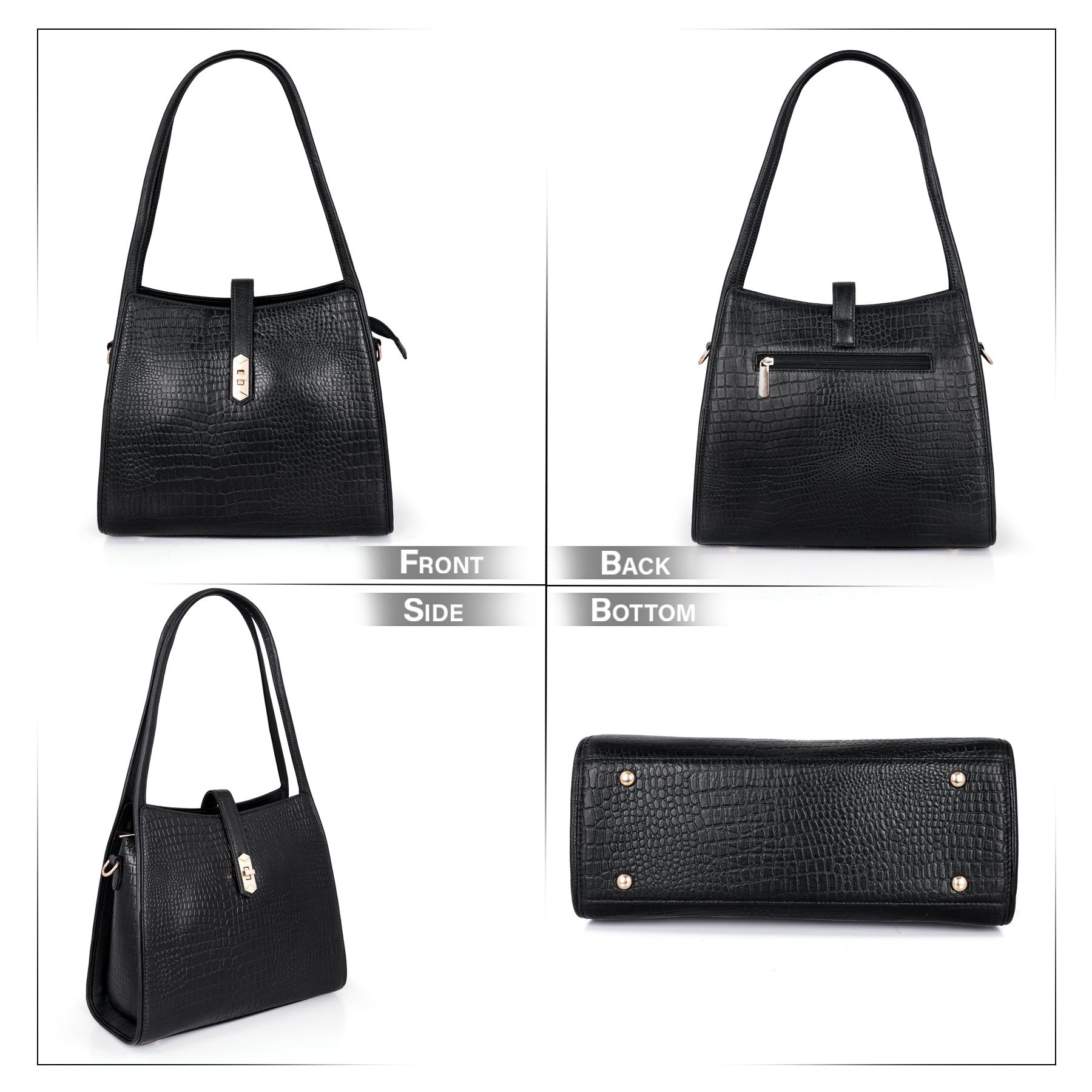 Croco Leather Handbag - TURN LOCK