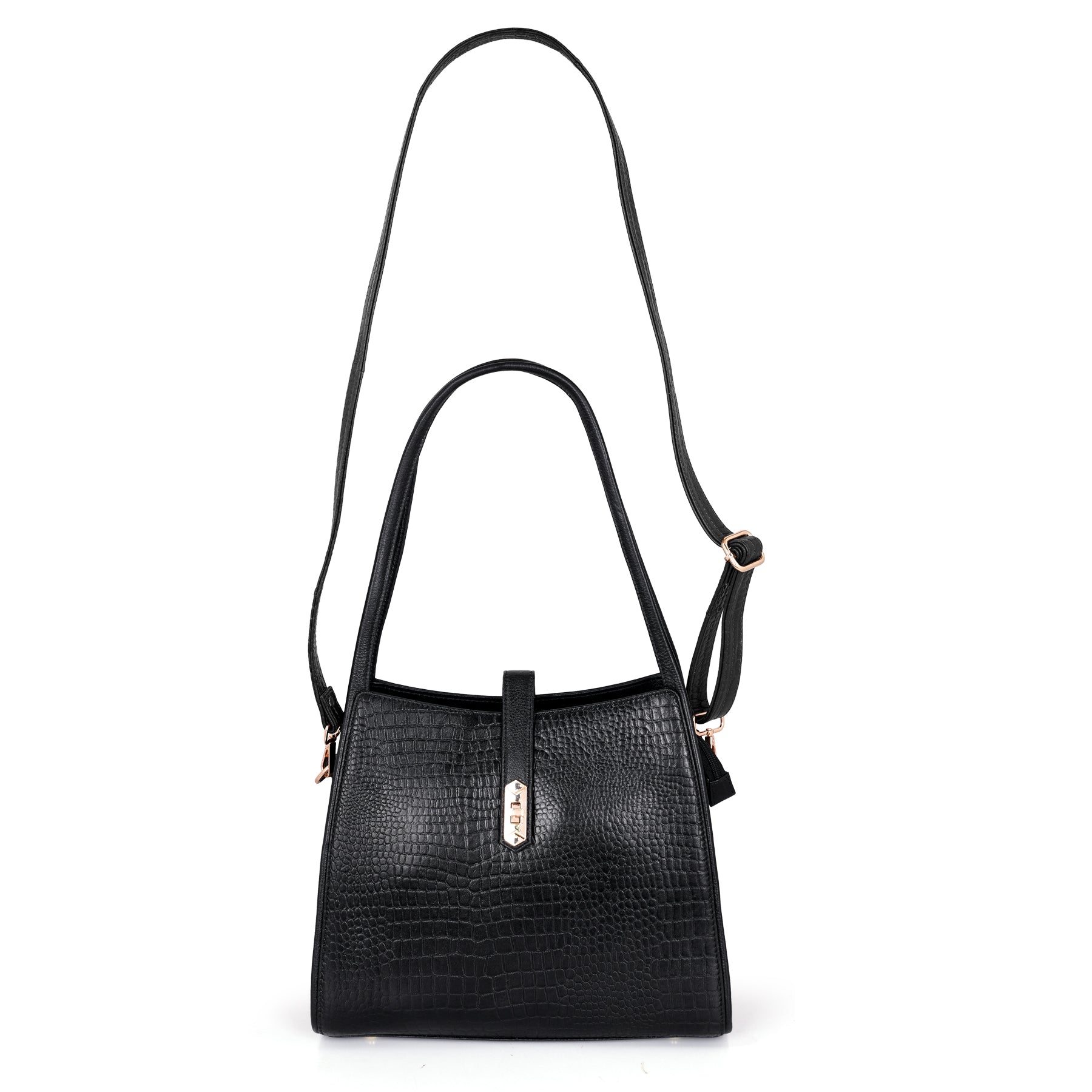 Croco Leather Handbag - TURN LOCK