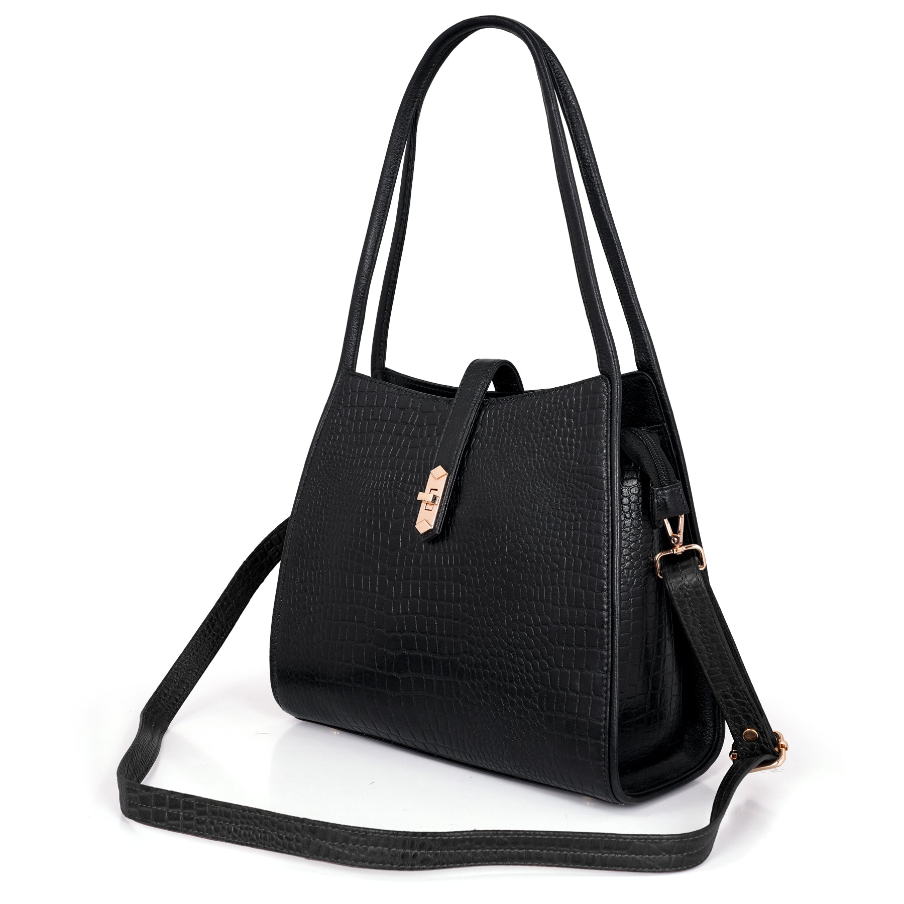 Croco Leather Handbag - TURN LOCK