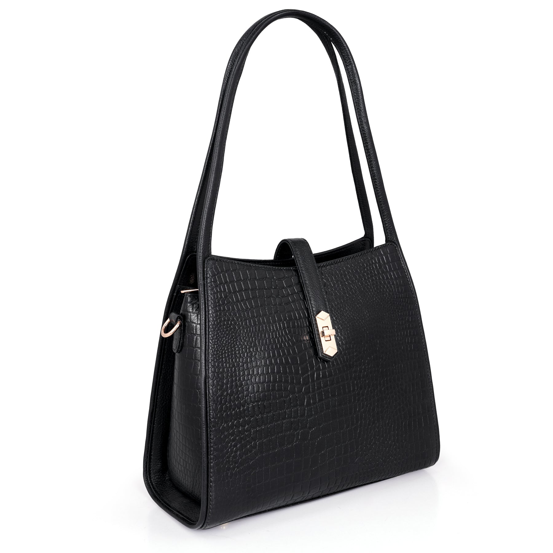 Croco Leather Handbag - TURN LOCK
