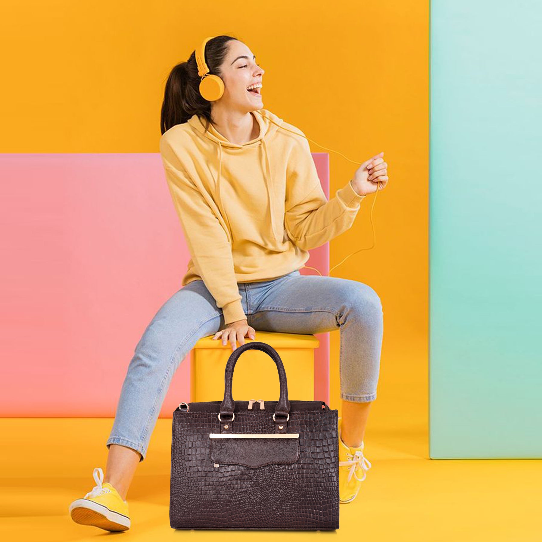 Croco Leather Handbag - PRADA