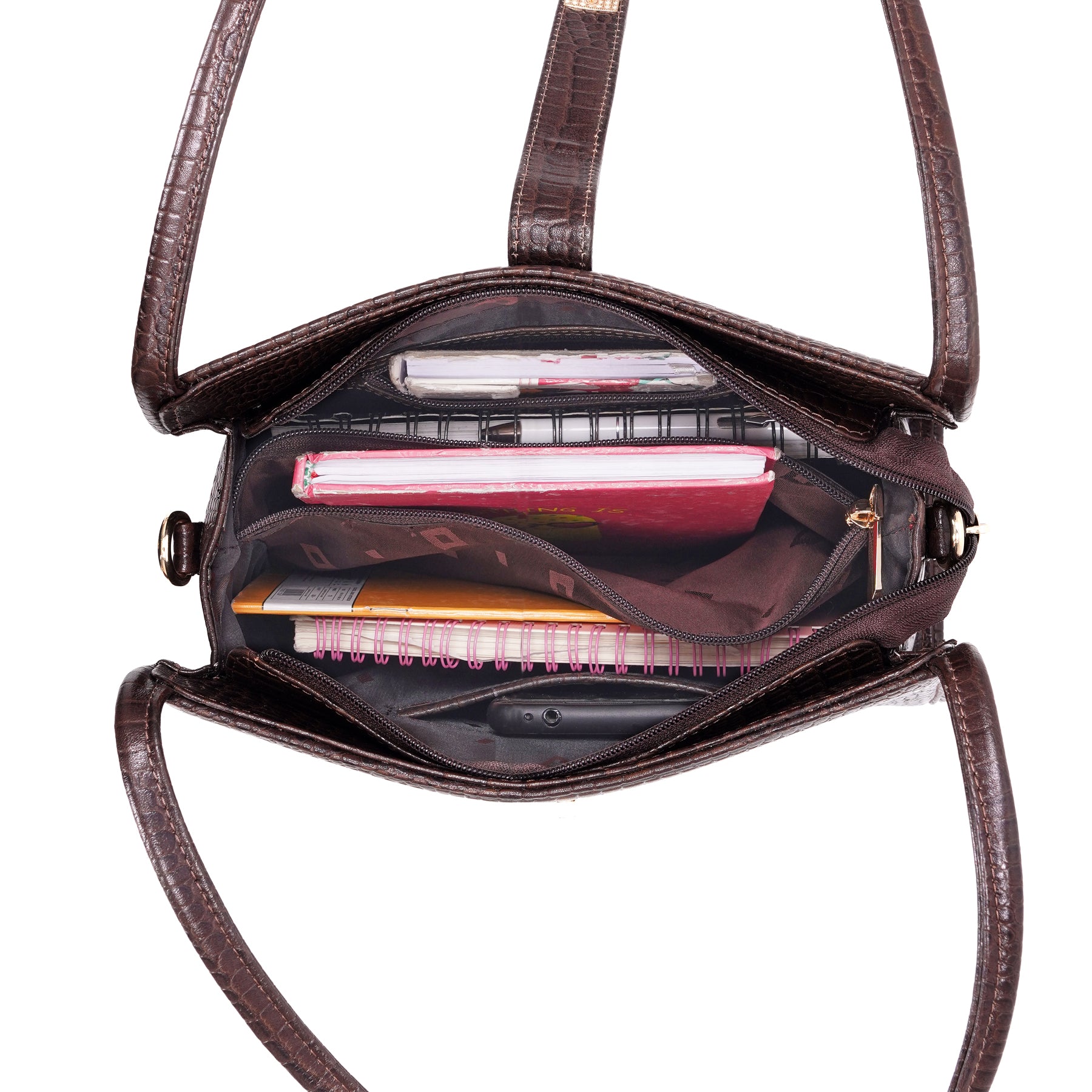 Croco Leather Handbag - TURN LOCK