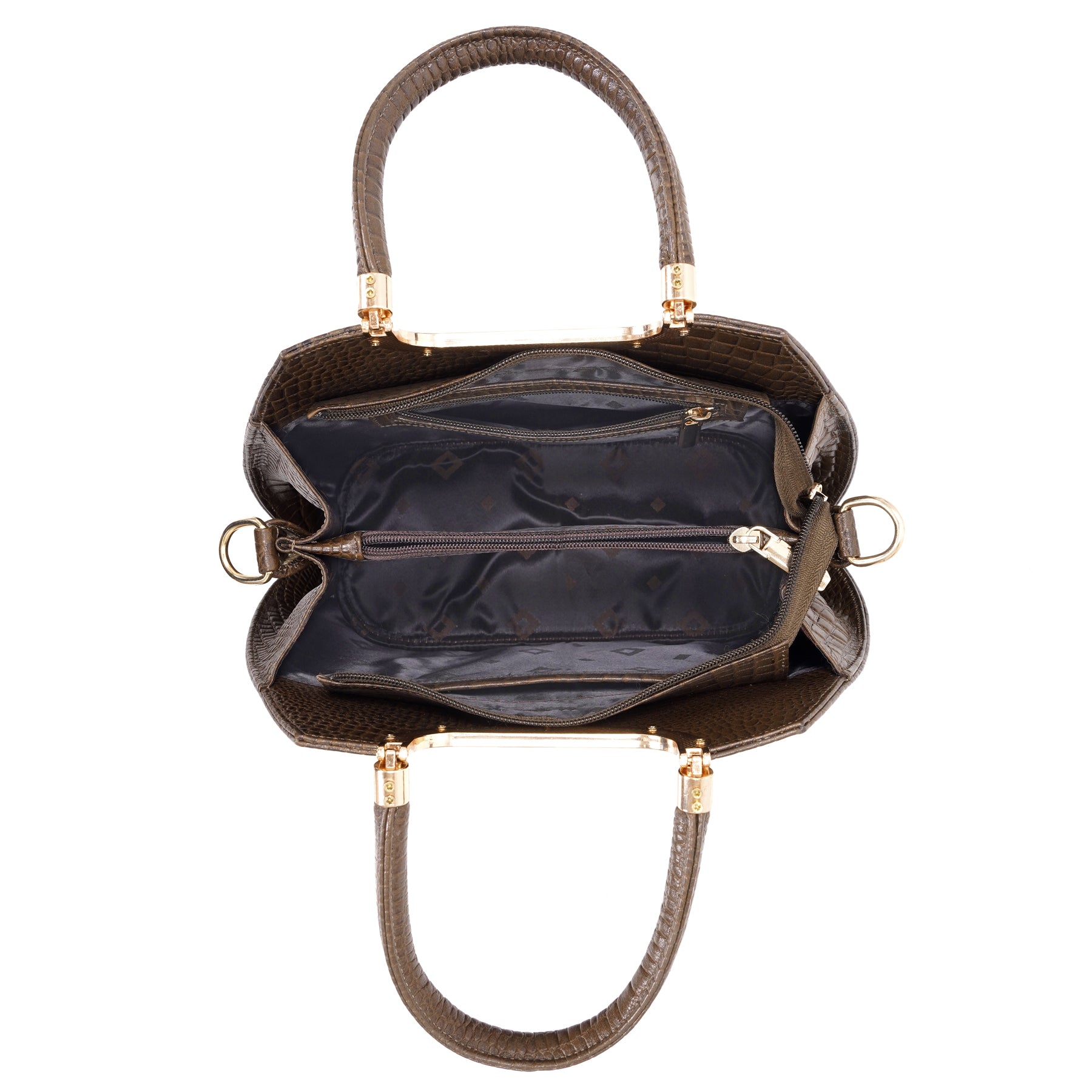 Croco Leather Handbag - TURN LOCK