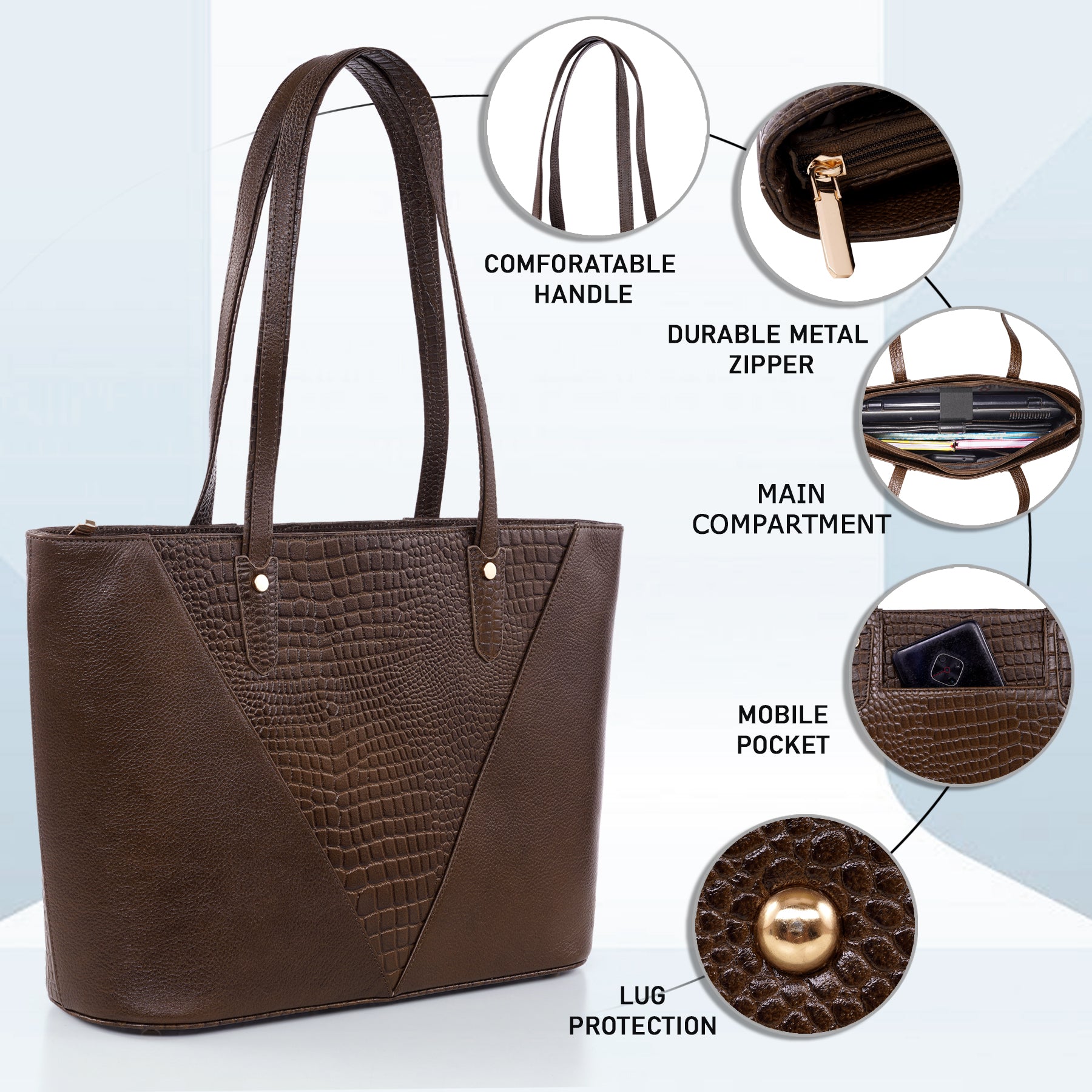 Croco Leather Laptop Tote Bag - THE MILANO