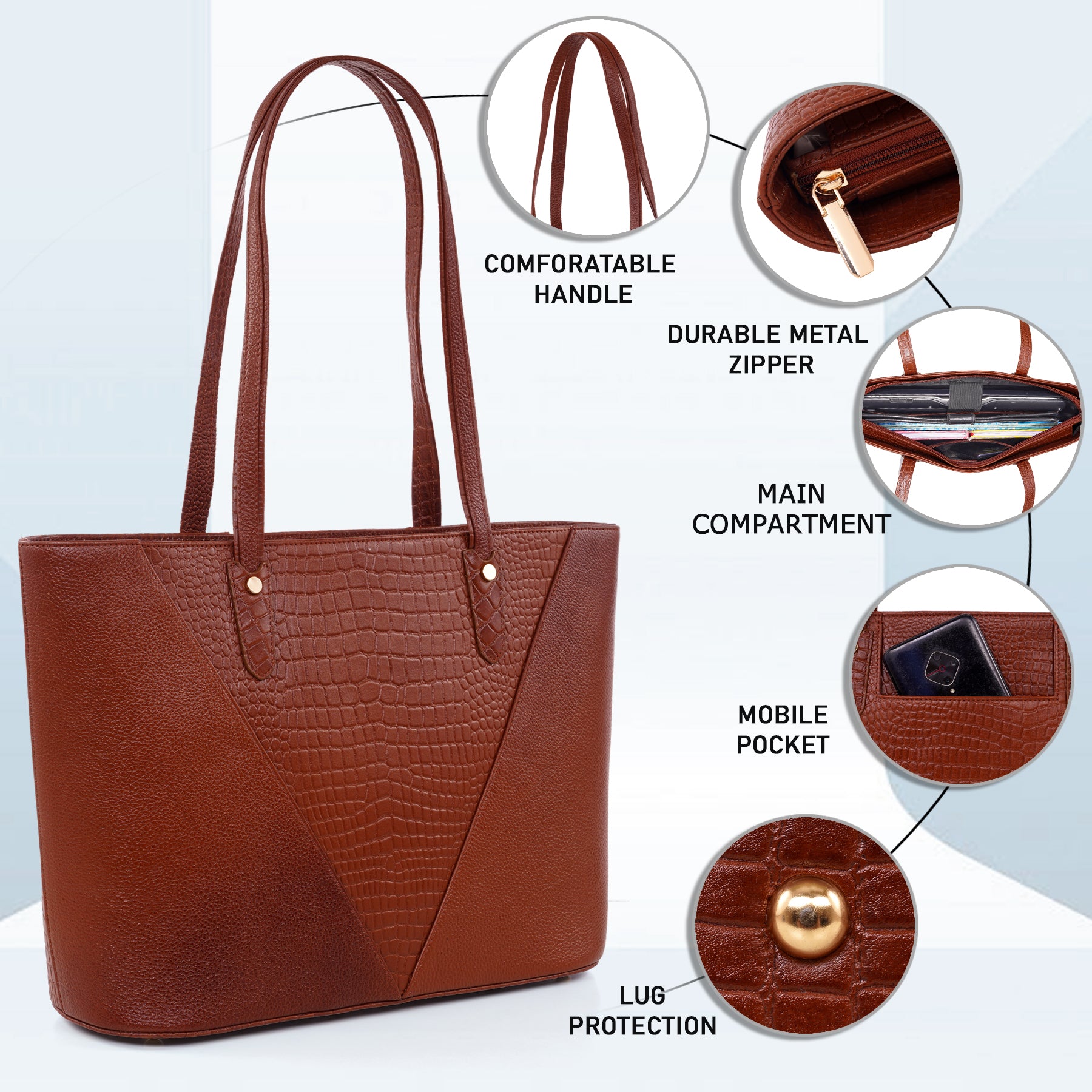 Croco Leather Laptop Tote Bag - THE MILANO