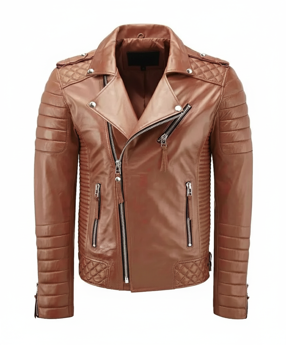 Biker Leather Jacket - Mango Tan