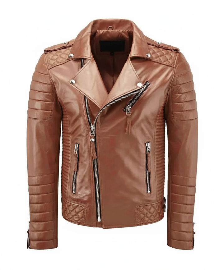 Biker Leather Jacket - Mango Tan