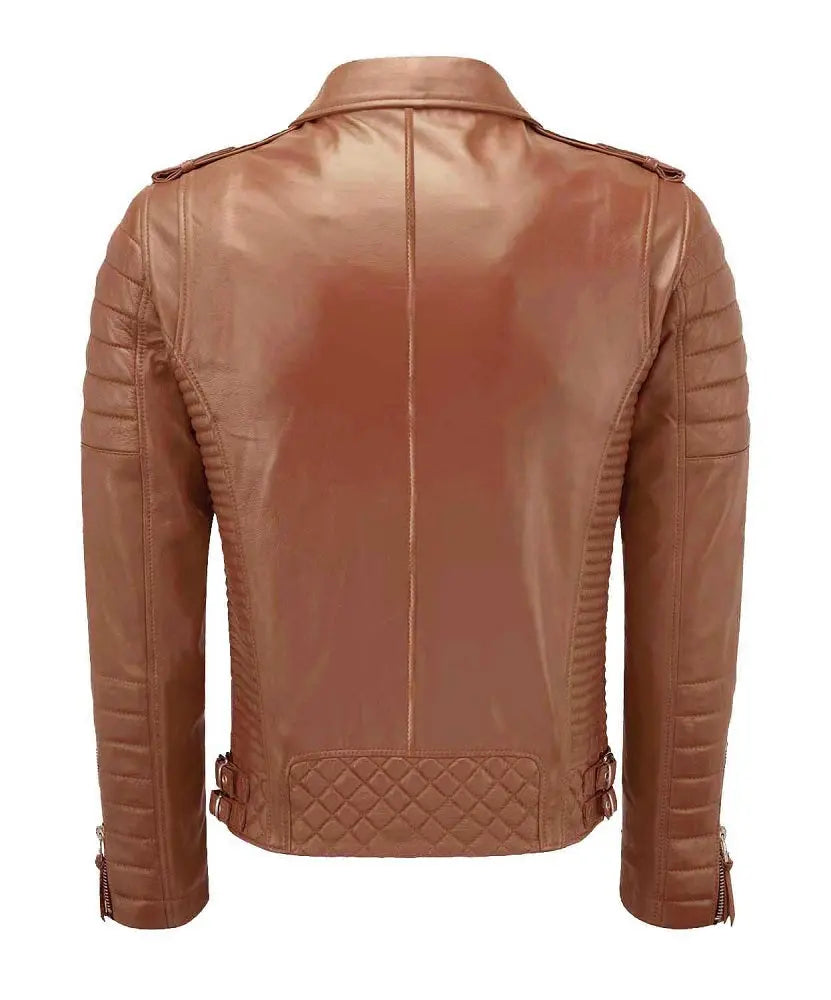Biker Leather Jacket - Mango Tan