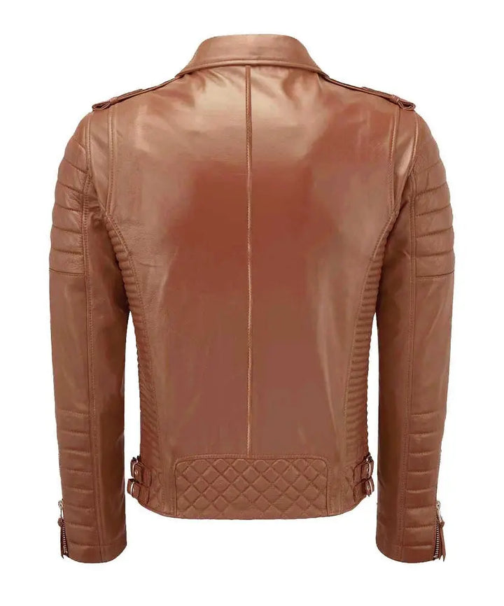 Biker Leather Jacket - Mango Tan