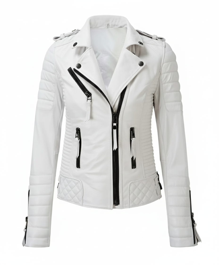Motorcycle Leather Jacket - White