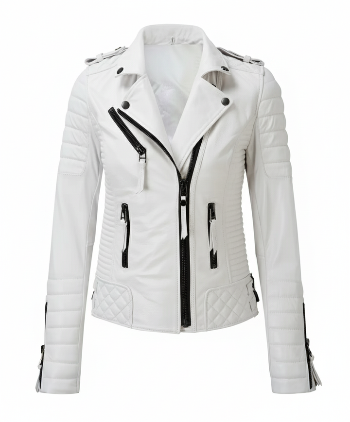 Motorcycle Leather Jacket - White