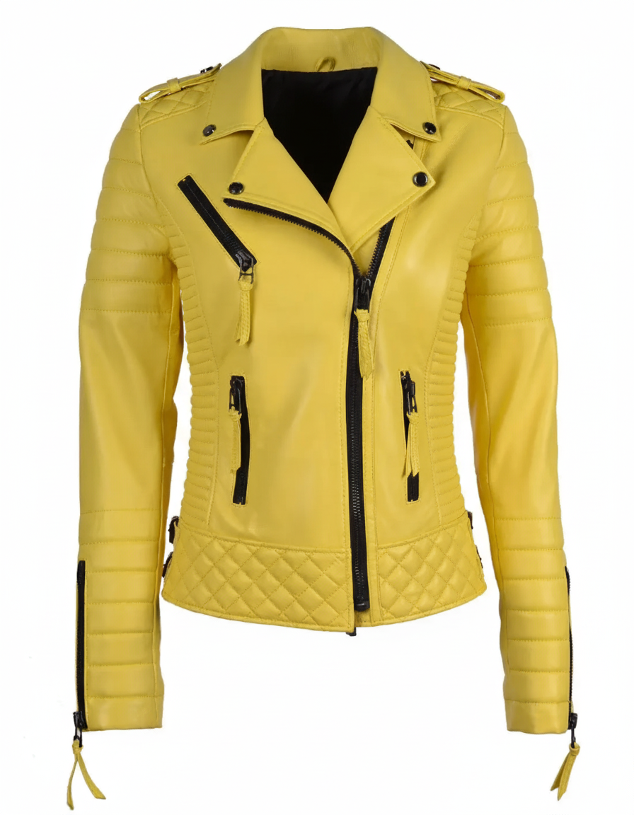 Motorcycle Leather Jacket - Yellow