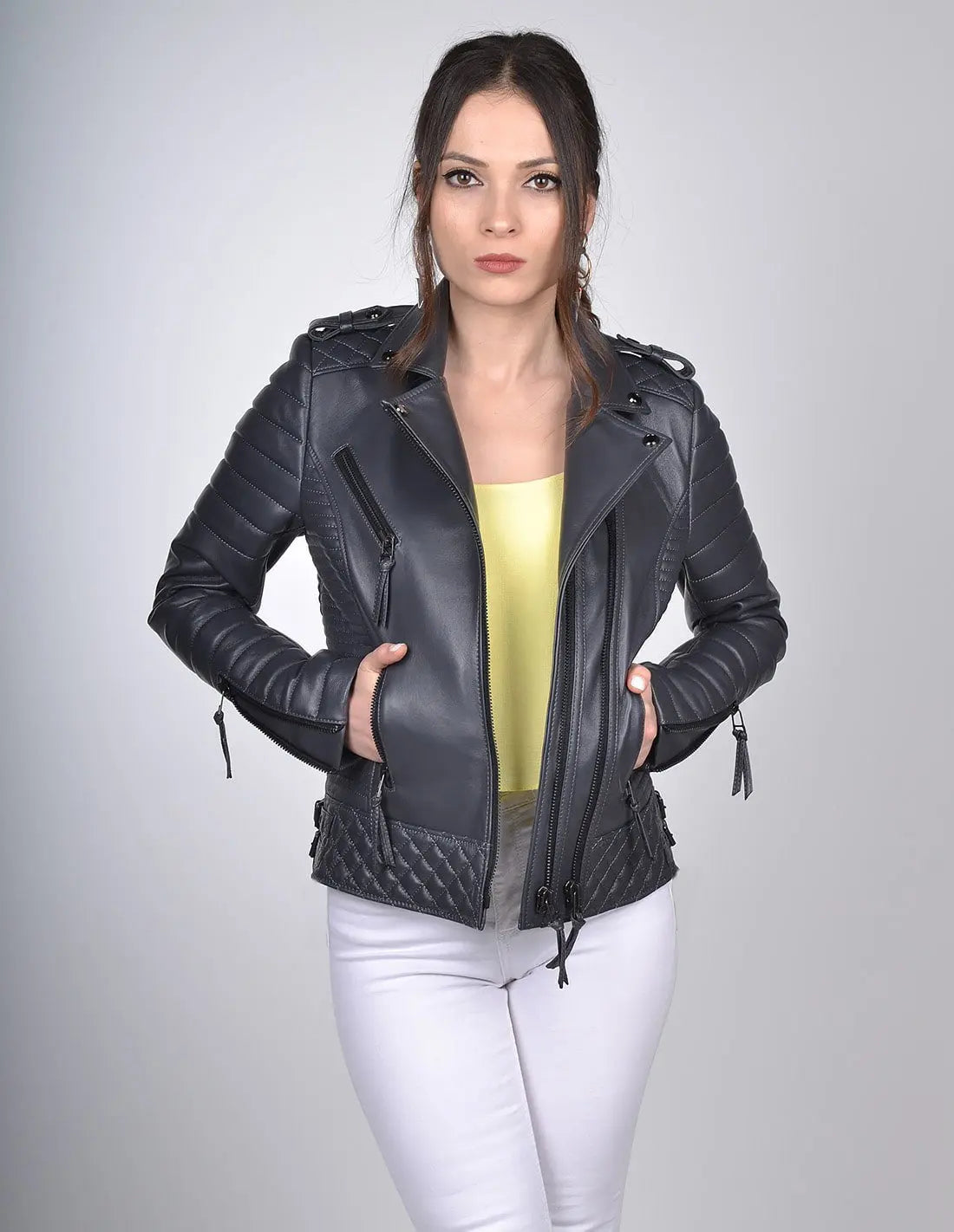 Motorcycle Leather Jacket - Black