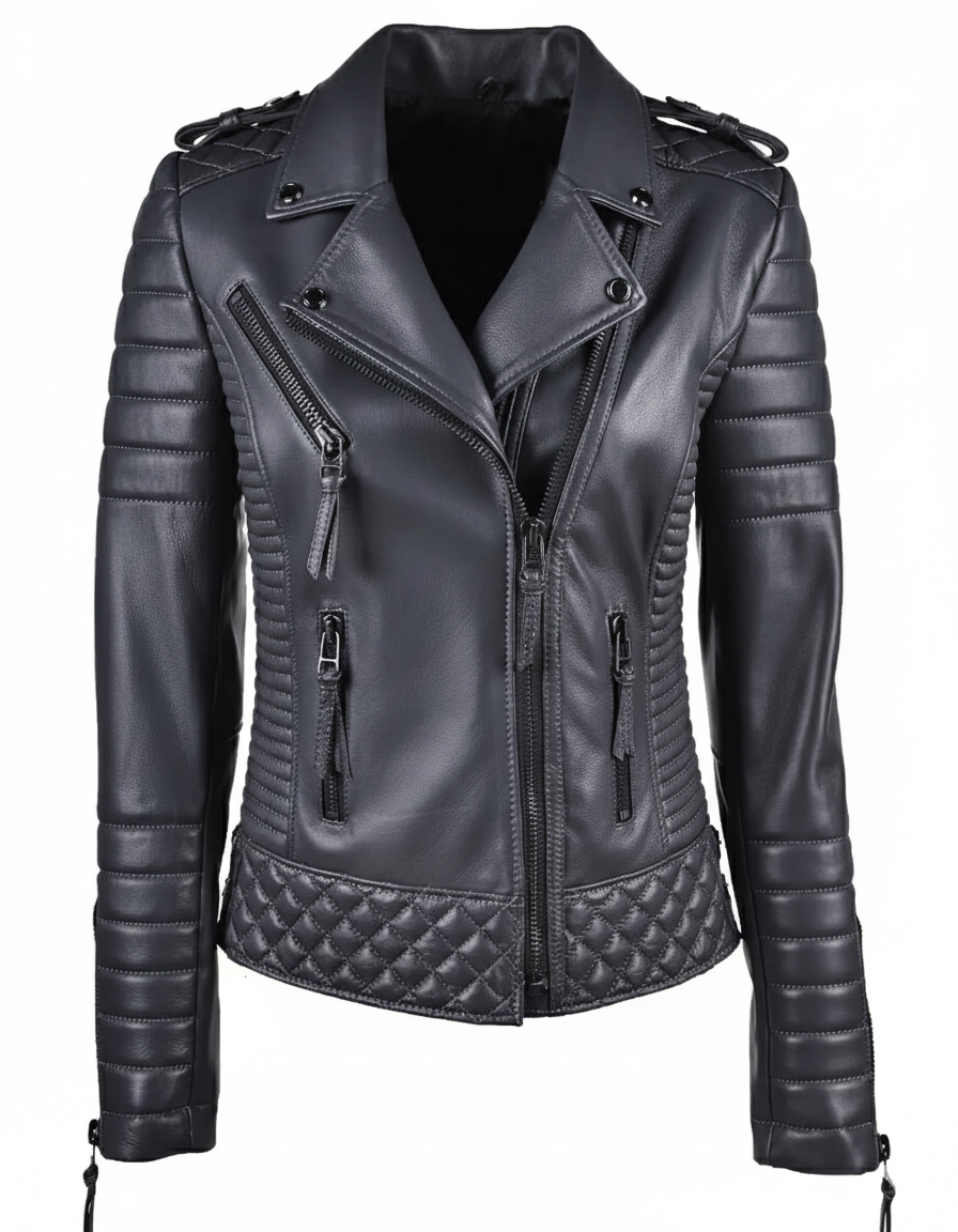 Motorcycle Leather Jacket - Black