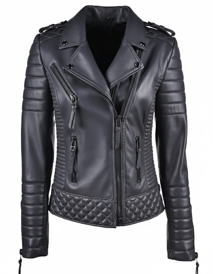 Motorcycle Leather Jacket - Black