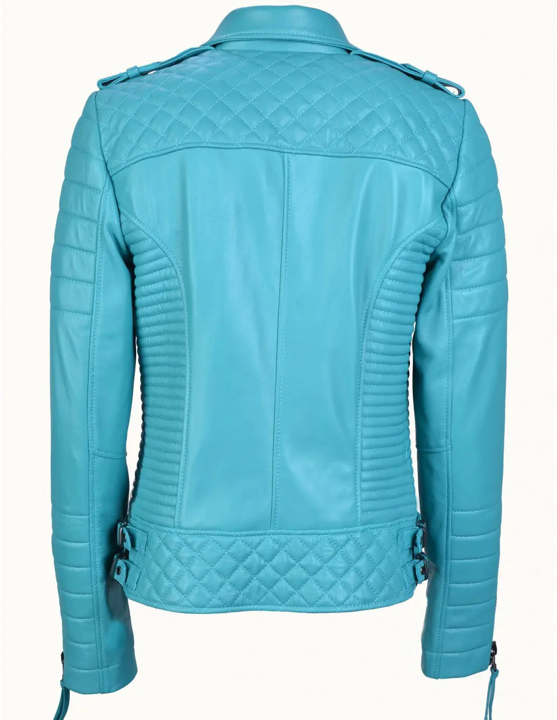 Motorcycle Leather Jacket - Turquoise Blue