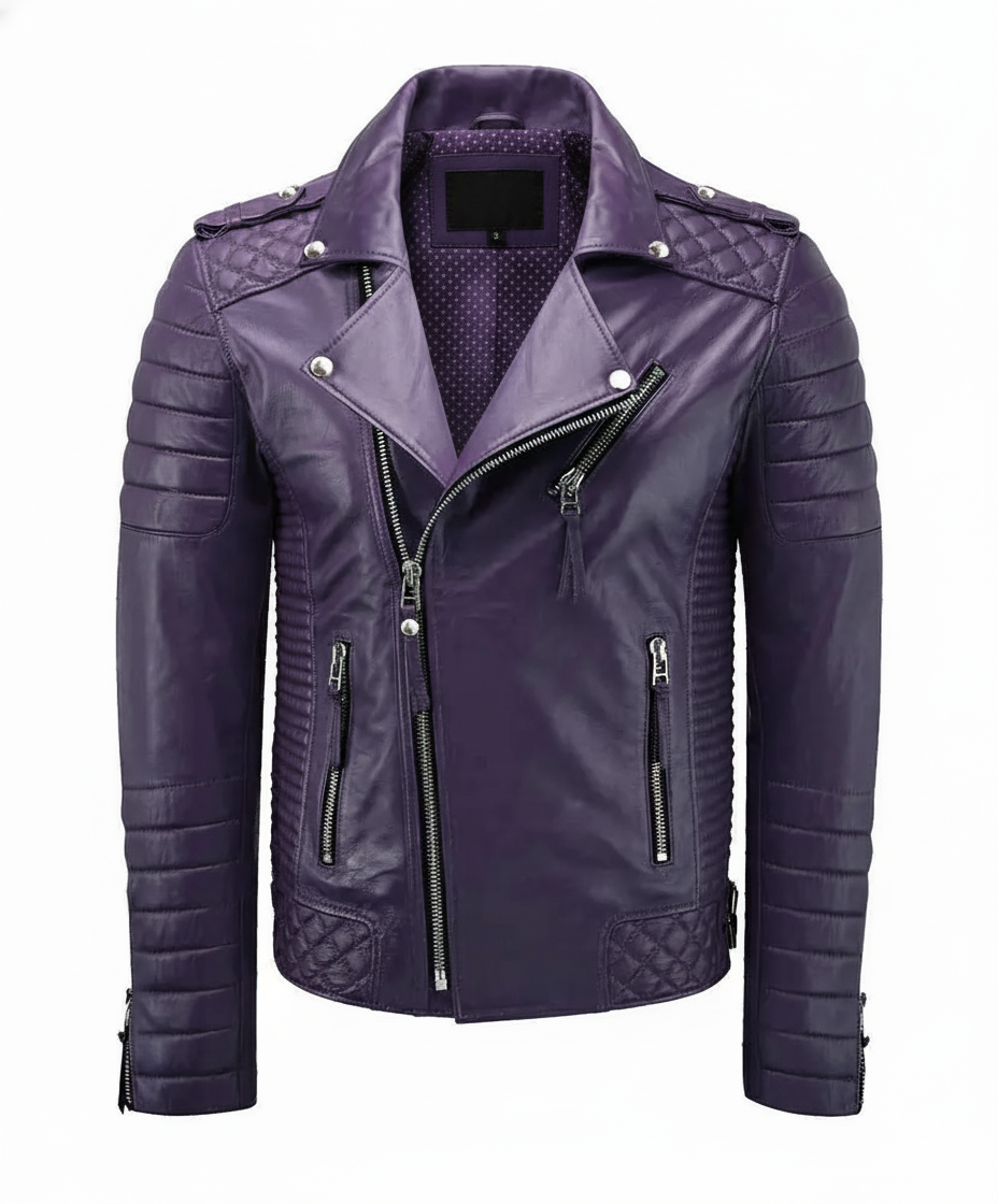 Biker Leather Jacket - Purple