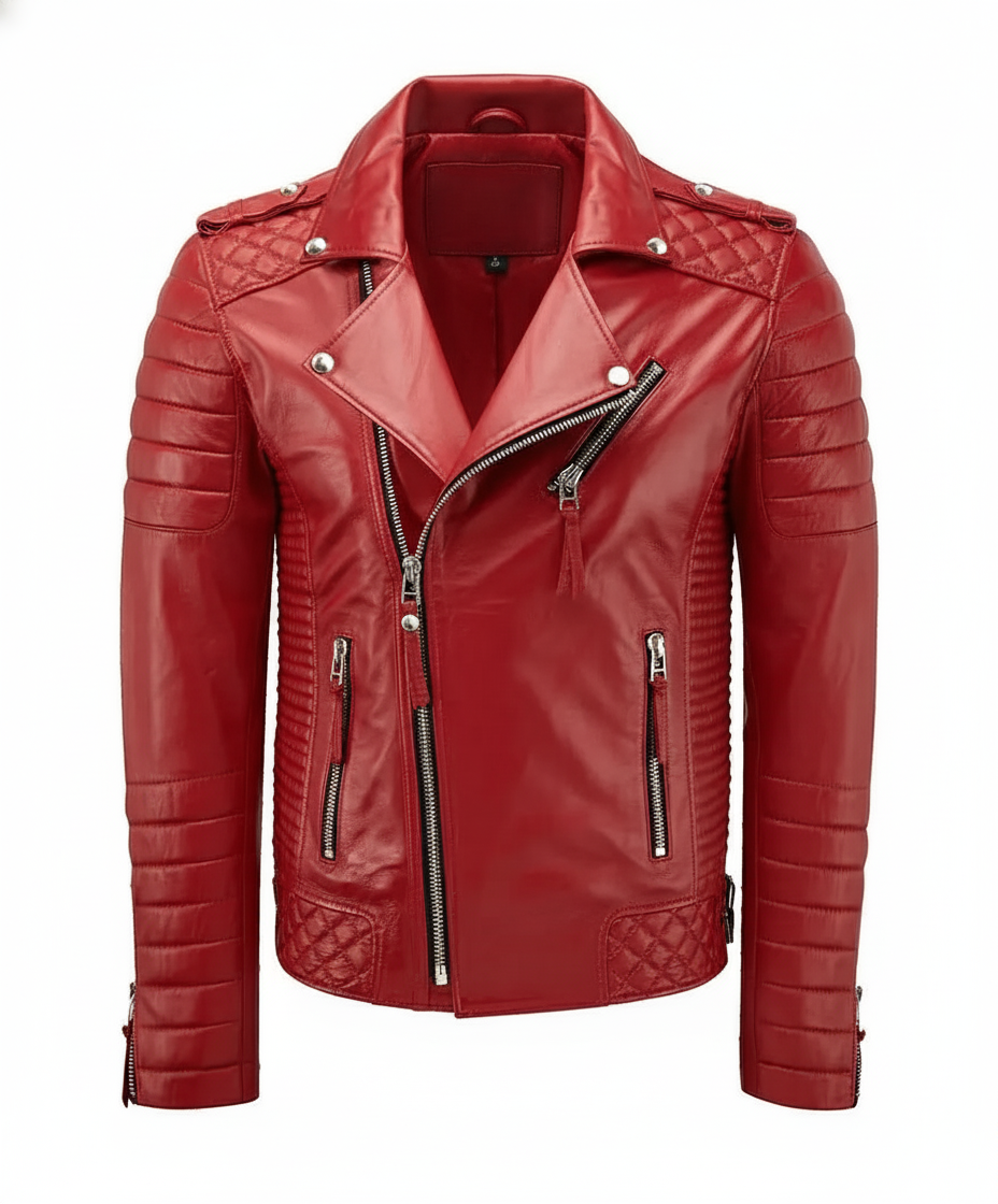 Biker Leather Jacket - Red