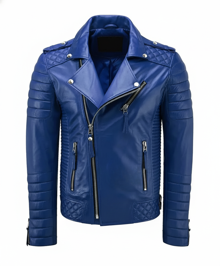 Biker Leather Jacket - Royal Blue