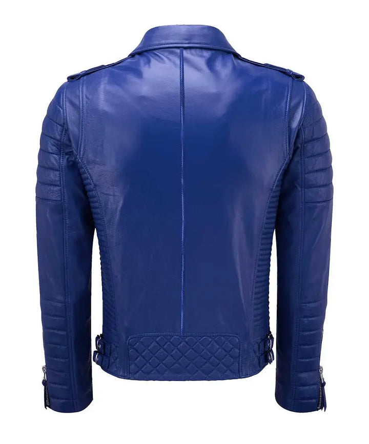 Biker Leather Jacket - Royal Blue