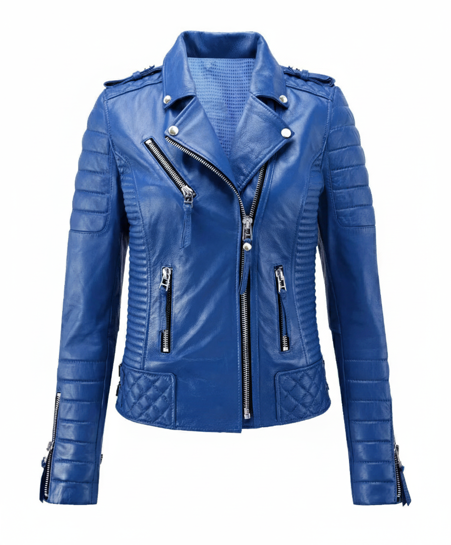 Motorcycle Leather Jacket - Royal Blue