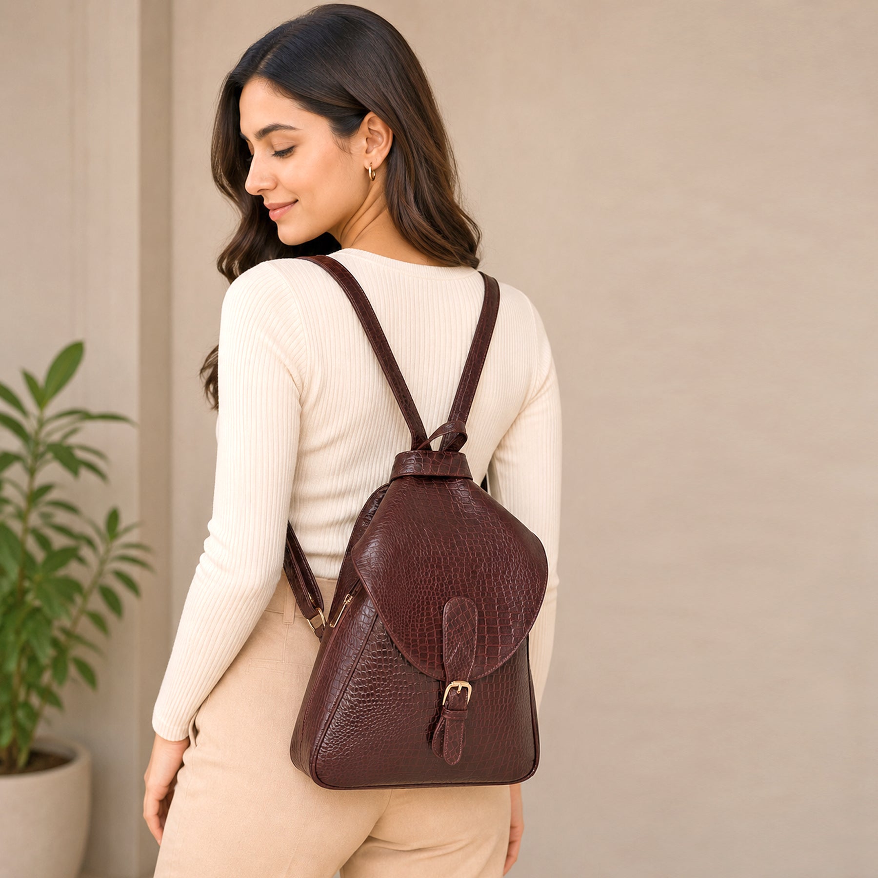 Women's Leather Backpack - 2 in 1