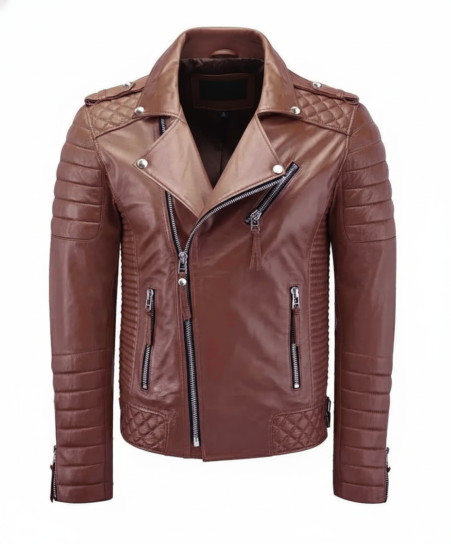 Biker Leather Jacket - Tan