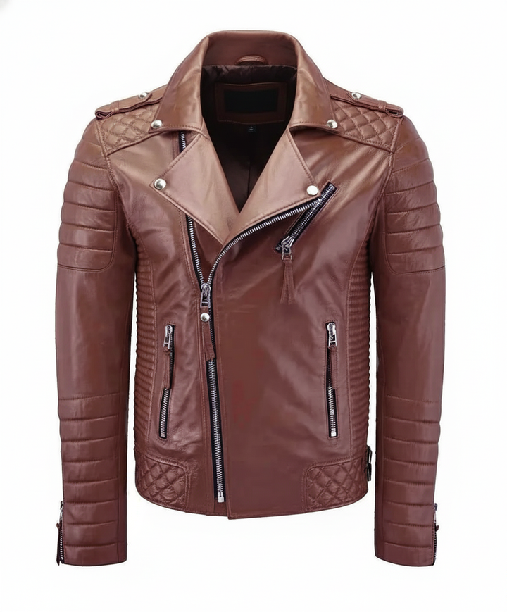 Biker Leather Jacket - Tan