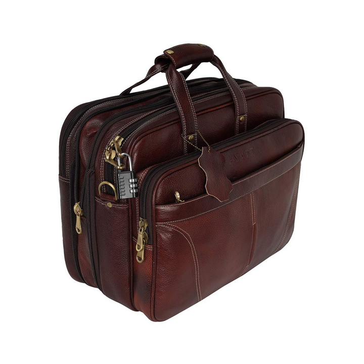 HAYAT 16 Inch Expandable Natural Leather Laptop Briefcase