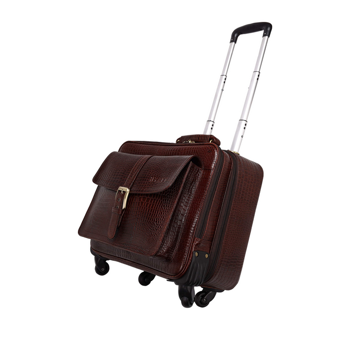 HYATT Leather Accessories 4 Wheels 42 Liters Leather Roller Case Trolley Bags for Men Luggage