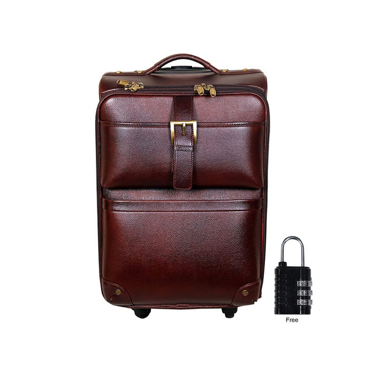 HAYAT Leather Accessories 46 Ltrs Brown Leather Cabin Trolley Bags for Men Luggage