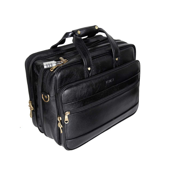 HAYAT Leather Accessories Black Leather Laptop Bags for Men Office 15.6 Inch