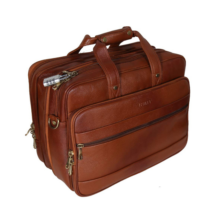 HAYAT Leather Accessories Tan Leather Laptop Bags for Men Office 15.6 Inch