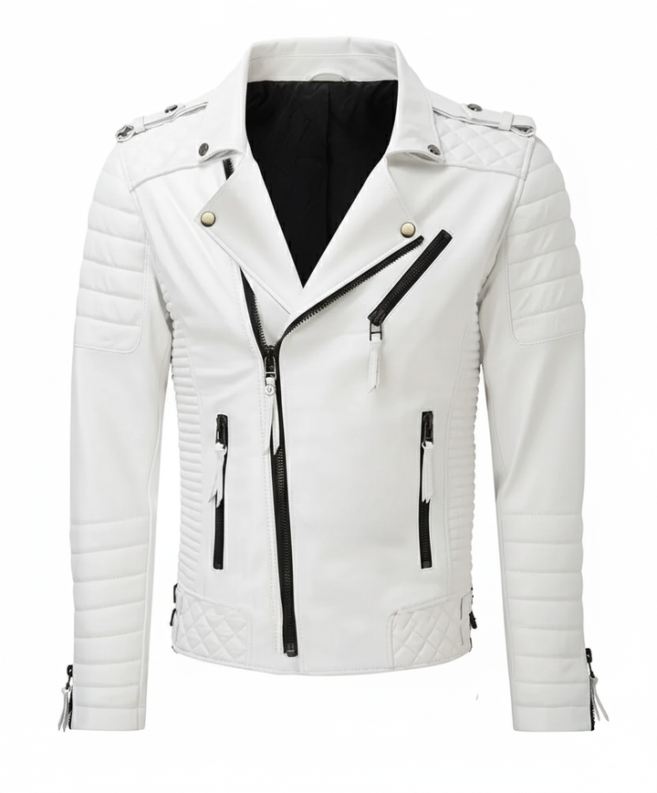 Biker Leather Jacket - White