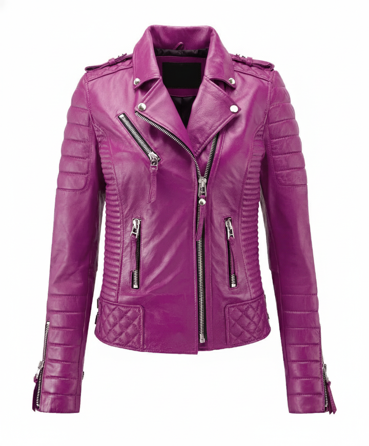 Motorcycle Leather Jacket - Rani Pink
