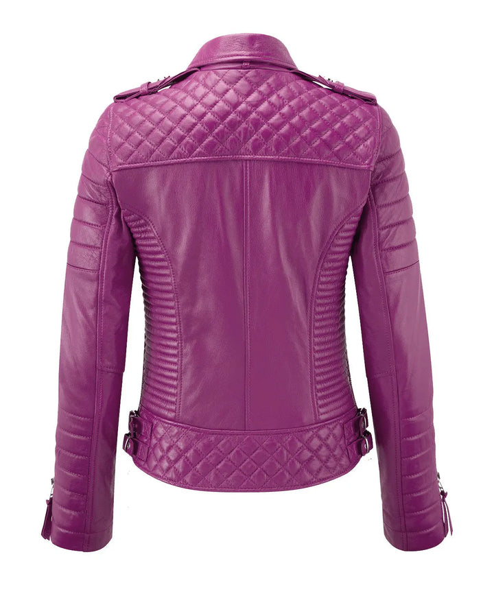 Motorcycle Leather Jacket - Rani Pink