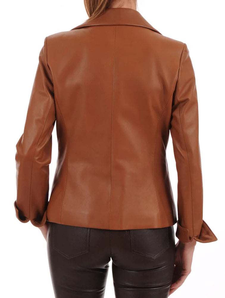 Women Genuine Leather Blazer Coat - HL 27