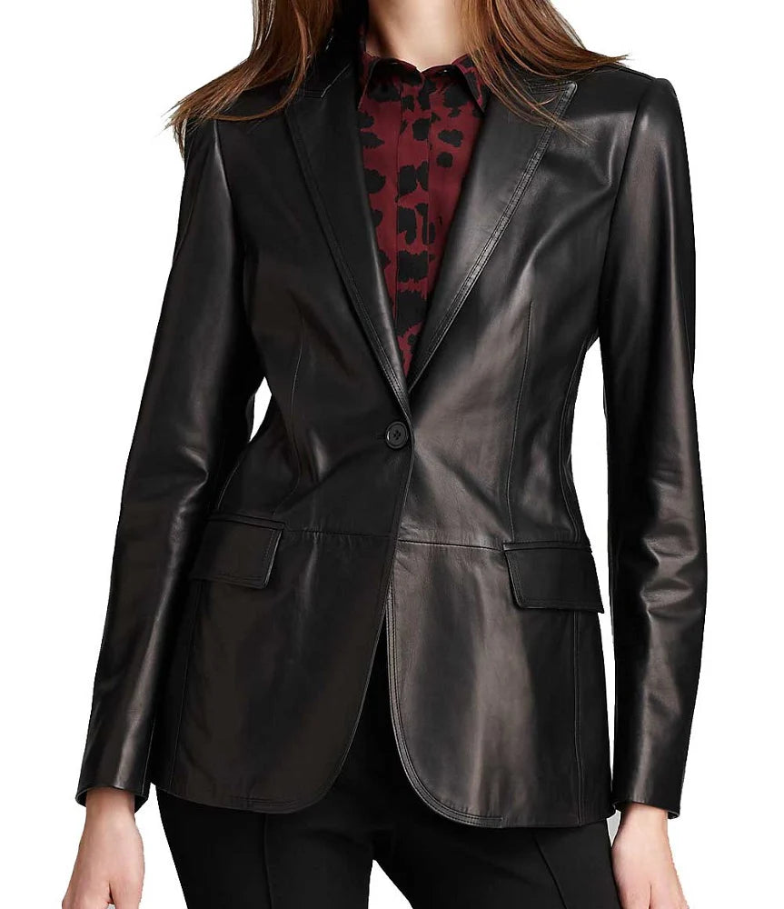 Women Genuine Leather Blazer Coat - HL 30