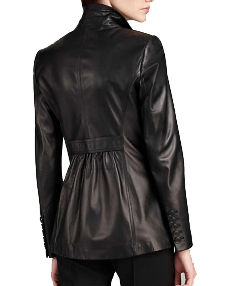 Women Genuine Leather Blazer Coat - HL 30