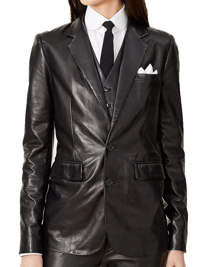 Women Genuine Leather Blazer Coat - HL 53