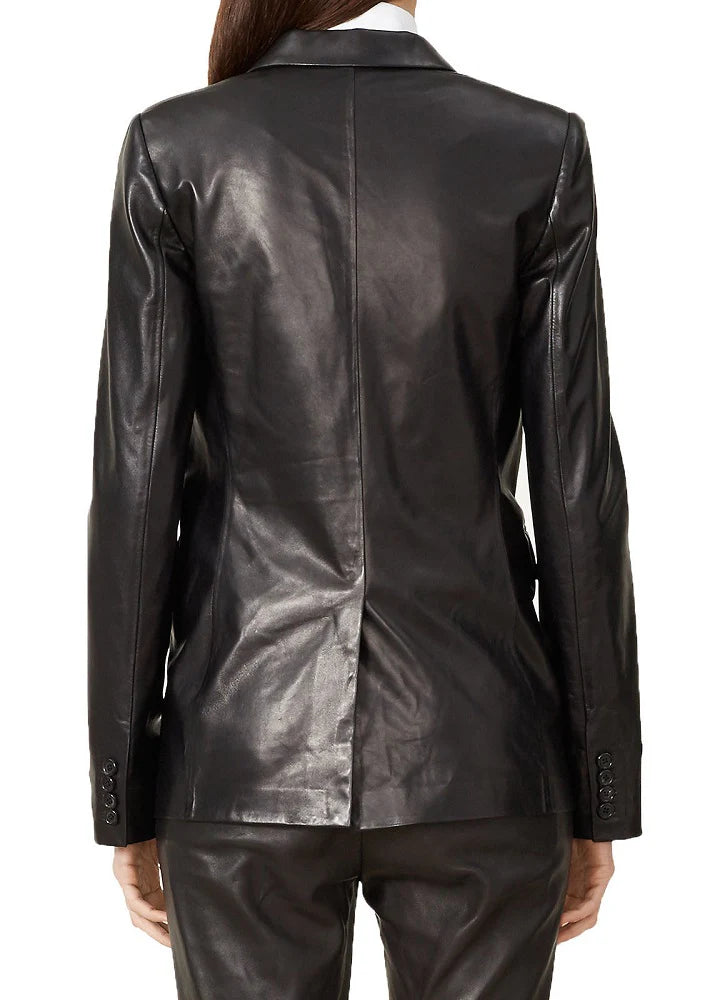 Women Genuine Leather Blazer Coat - HL 53