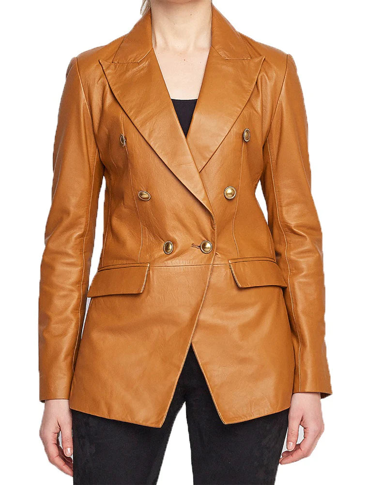 Women Genuine Leather Blazer Coat - HL 55