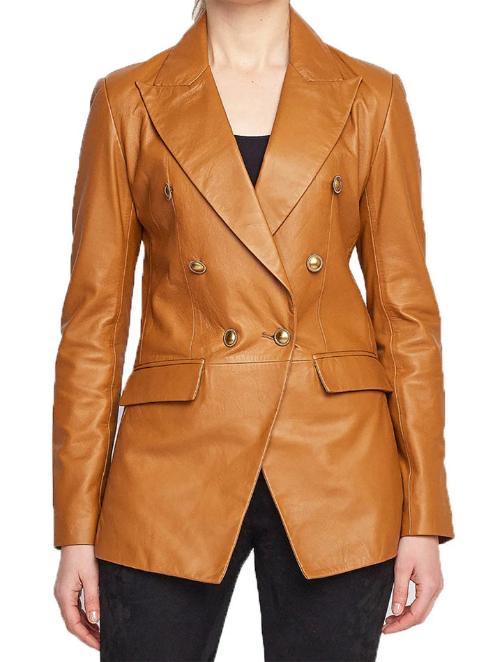 Women Genuine Leather Blazer Coat - HL 55