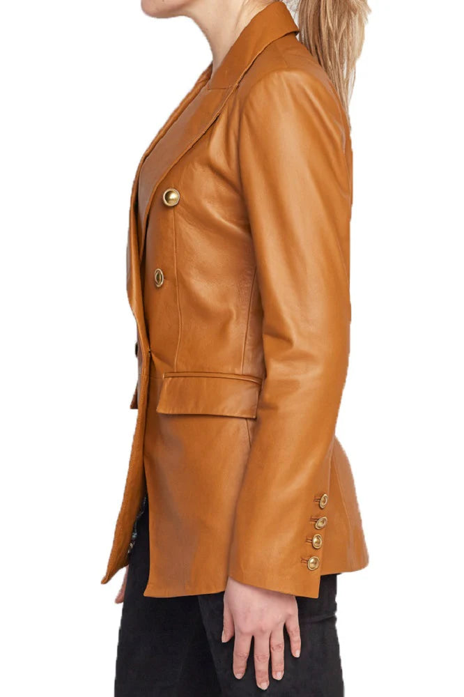 Women Genuine Leather Blazer Coat - HL 55